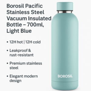 Borosil Pacific Stainless Steel Vacuum Insulated Bottle – 700ml, Light Blue