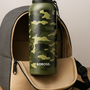 Borosil TREK Military Stainless Steel Vacuum Bottle – 700ml, Leak-Proof, Hot & Cold, Copper-Coated, Army Print