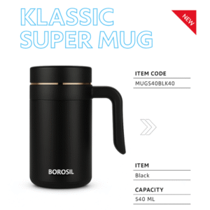 Borosil Klassic Super Insulated Mug 540 ml – Vacuum Travel Mug, Leak‑Proof, Copper‑Coated
