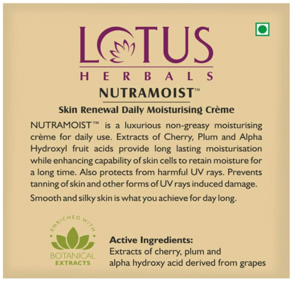 Lotus Herbals Nutramoist Skin Renewal Daily Moisturising Crème SPF 25 - Image 5