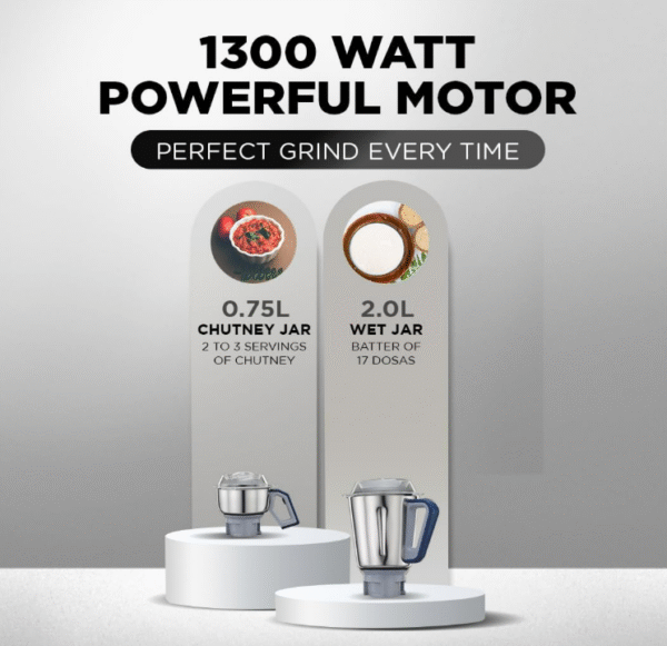 Preethi Xpro Duo MG‑198 1300 W Mixer Grinder (Deep Blue) – 2 Stainless Steel Jars - Image 2