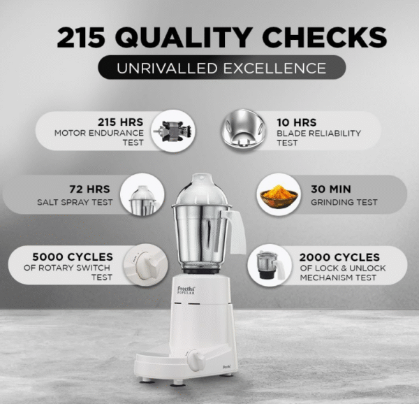 Preethi Popular 750 W Mixer Grinder (MG‑142) – High‑Power, 3 Jars, Stainless Steel - Image 2