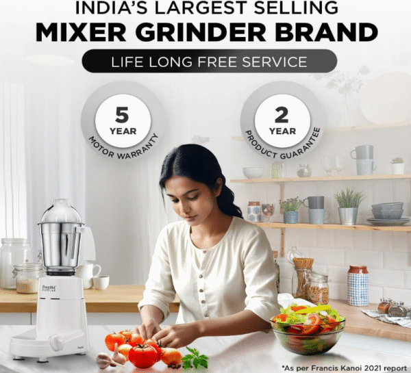 Preethi Popular 750 W Mixer Grinder (MG‑142) – High‑Power, 3 Jars, Stainless Steel - Image 3