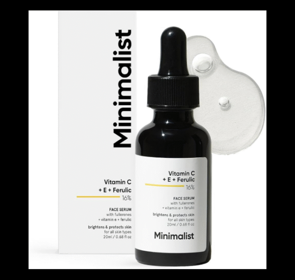 Minimalist Skin Brightening Vitamin C + E + Ferulic 16% Brightening Face Serum – Advanced Antioxidant + Fullerenes (20 ml)
