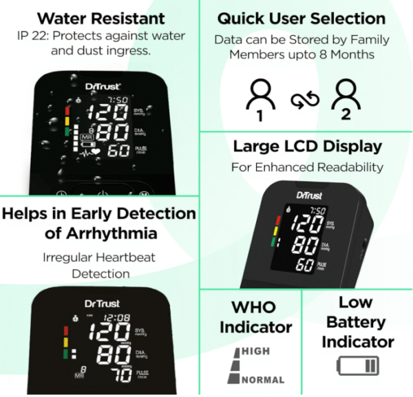Dr Trust Smart Automatic Digital Blood Pressure Monitor – Dual Talking (Hindi/English), USB & Battery, Extra‑Wide Cuff - Image 2