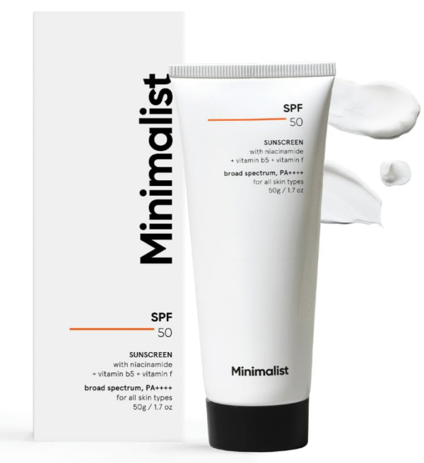 Minimalist Lightweight Sunscreen SPF 50 PA++++ – Broad Spectrum UV Protection with Niacinamide & Multivitamins, 50 g