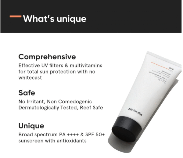 Minimalist Lightweight Sunscreen SPF 50 PA++++ – Broad Spectrum UV Protection with Niacinamide & Multivitamins, 50 g - Image 3