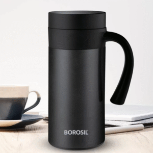 Borosil Cafetime 400ml Vacuum Insulated Travel Mug – Leak-Proof, Stainless Steel, Black