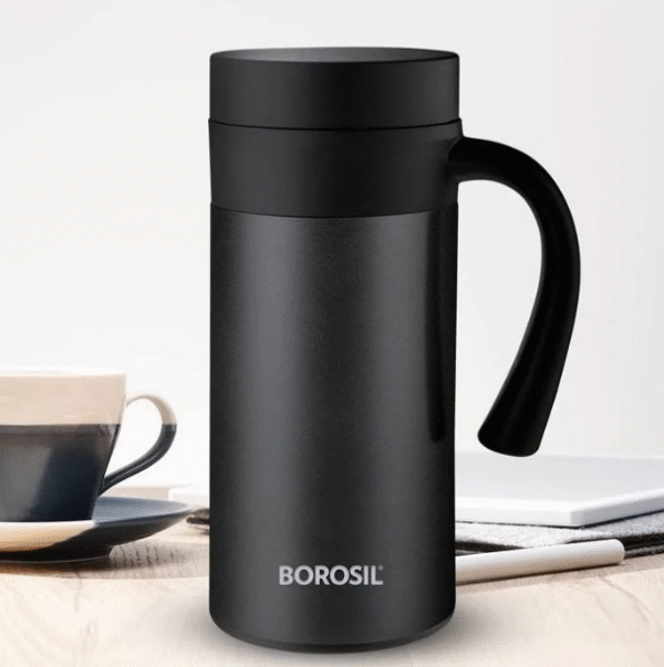 Borosil Cafetime 400ml Vacuum Insulated Travel Mug – Leak-Proof, Stainless Steel, Black