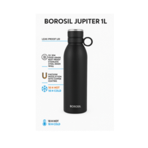 Borosil Jupiter 1L Vacuum Insulated Stainless Steel Bottle – Leak-Proof, Hot & Cold, Copper-Coated Inner