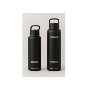 Borosil GoSport Black Vacuum Insulated Bottle – 600ML & 900ML | 18H Cold | Copper Coated | Stainless Steel