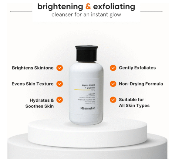 Minimalist 7% ALA & AHA Brightening Face Wash – Exfoliating Cleanser with Vitamin B5 (100 ml) - Image 2