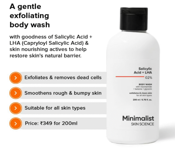 Minimalist 2% Salicylic Acid + LHA Body Wash – Sulfate‑Free Gel for Bumpy, Acne‑Prone Skin (200 ml) - Image 2