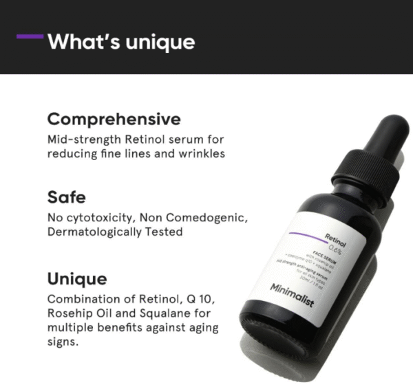 Minimalist 0.6% Retinol Mid-Strength Face Serum – with Coenzyme Q10 & Squalane (30 ml) - Image 2