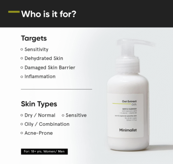 Minimalist Gentle Cleanser – 6% Oat Extract with Hyaluronic Acid (120 ml) - Image 4