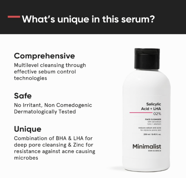 Minimalist 2% Salicylic Acid + LHA Face Cleanser – Anti‑Acne, Sulfate‑Free (250 ml) - Image 2