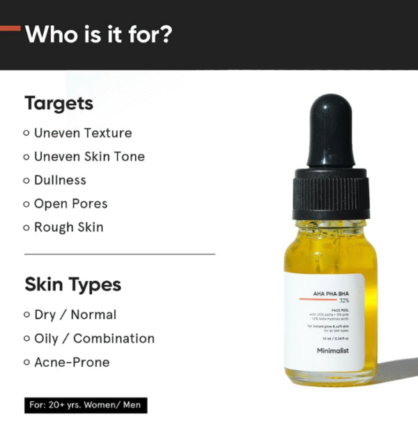 Minimalist AHA BHA PHA Peeling Solution 10 ml – 25% AHA + 2% BHA + 5% PHA Exfoliant - Image 4