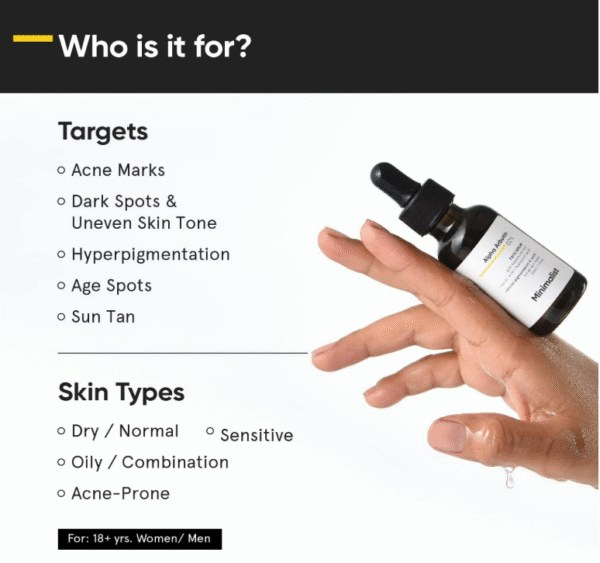 Minimalist 2% Alpha Arbutin Serum with Hyaluronic Acid – Reduces Tanning, Pigmentation & Blemishes (30ml) - Image 3