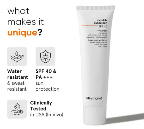 Minimalist Invisible Sunscreen Gel – SPF 40 PA+++ | Oily & All Skin Types (50 g) - Image 3