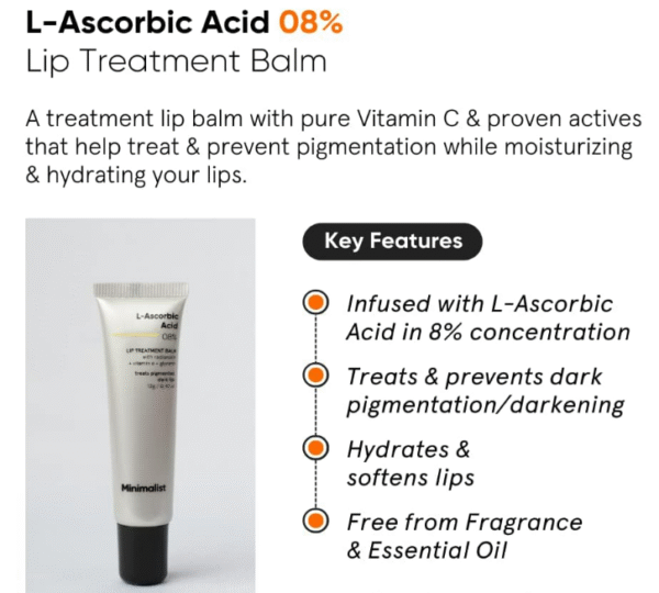 Minimalist 8% L‑Ascorbic Acid Lip Treatment Balm – Vitamin E & Radianskin for Dark, Pigmented Lips (12 g) - Image 5
