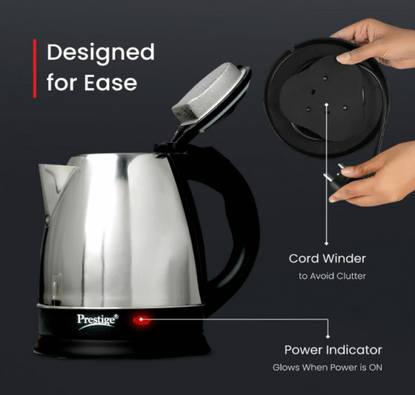 Prestige PKOSS 1500 W Electric Kettle – 1.5 L Stainless Steel, Single-Touch Lid, 360° Swivel Base - Image 4