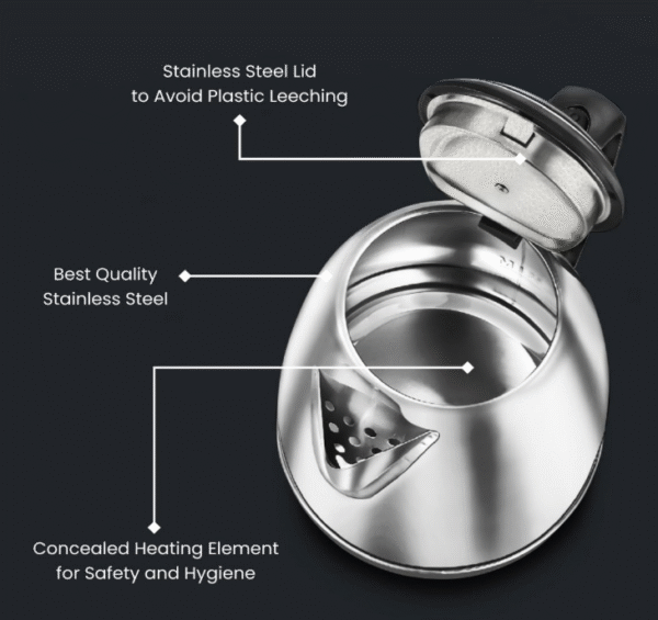 Prestige PKOSS 1500 W Electric Kettle – 1.5 L Stainless Steel, Single-Touch Lid, 360° Swivel Base - Image 3