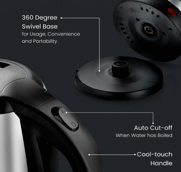 Prestige PKOSS 1500 W Electric Kettle – 1.5 L Stainless Steel, Single-Touch Lid, 360° Swivel Base - Image 2