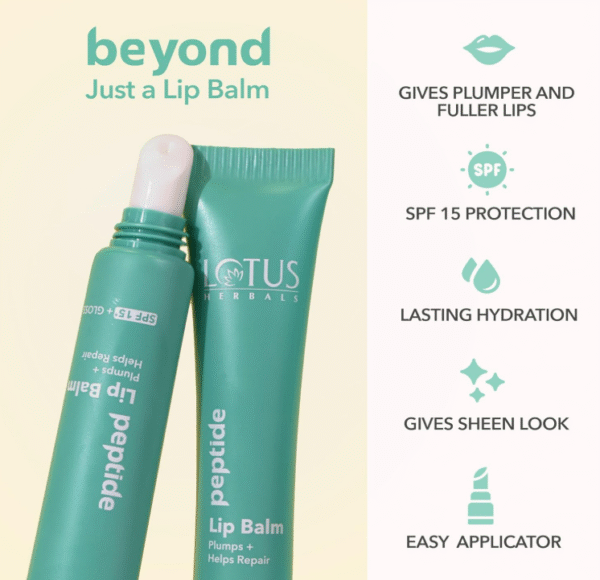 Lotus Herbals Peptide Lip Balm SPF 15 – Hyaluronic Acid, Vitamin E, No Tint, Vanilla Scent (10 g) - Image 3