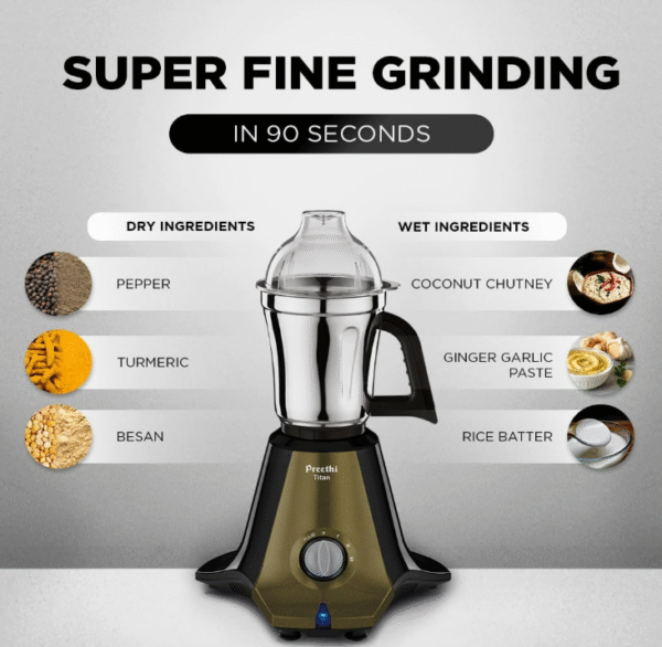 Preethi Titan Mixer Grinder – 1000 W, 3 Stainless Steel Jars (Model MG‑283) - Image 5