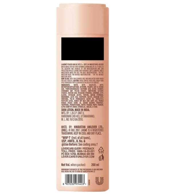 LAKME Peach Milk Moisturizer SPF 24 – 200 ml Lightweight Lotion - Image 2
