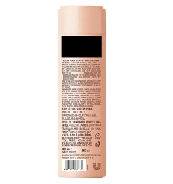 LAKMÉ Peach Milk Moisturizer Body Lotion – 200 ml - Image 2