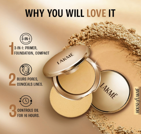 LAKMÉ 9 to 5 Primer + Matte Powder Foundation Compact – Ivory Cream (9 g) - Image 4