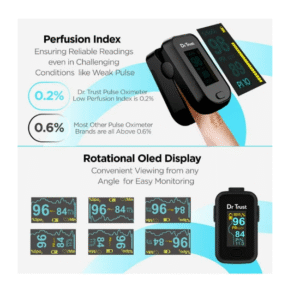 Dr Trust Signature Series Finger Tip Pulse Oximeter – Audio & Visual Alarm – Midnight Black