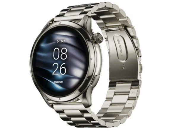 NoiseFit Mettle Smartwatch – 1.4″ HD Round Display, Bluetooth Calling, Metal Strap (Elite Nickel)